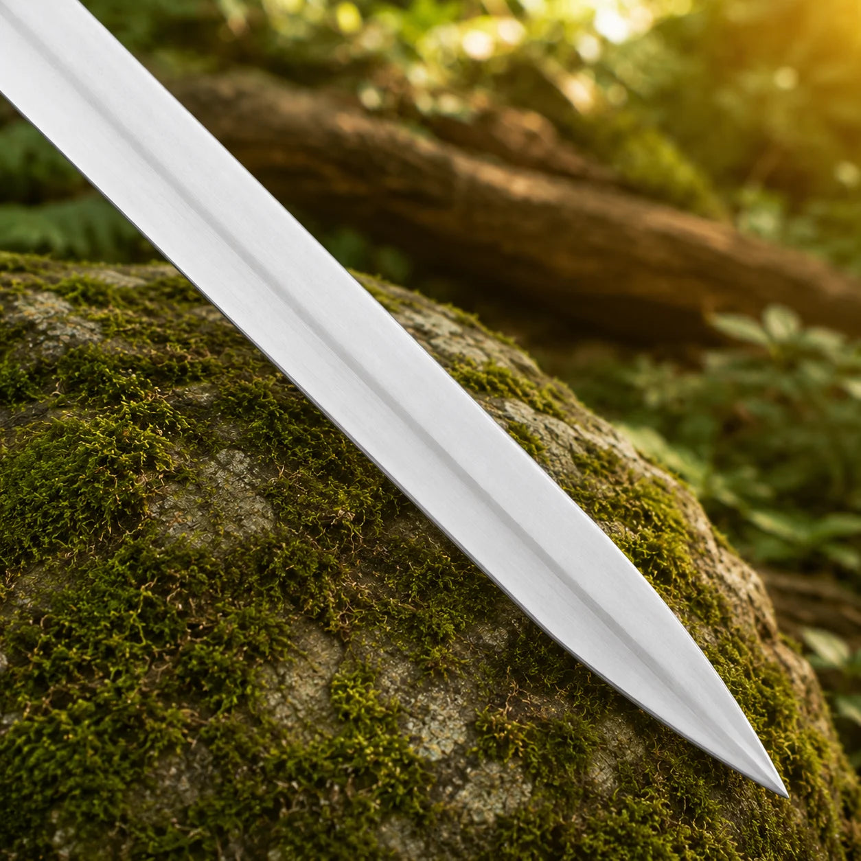 Gloved hand holding Roman Gladiator Gladius prop replica in forest – cosplay accessory display collectible