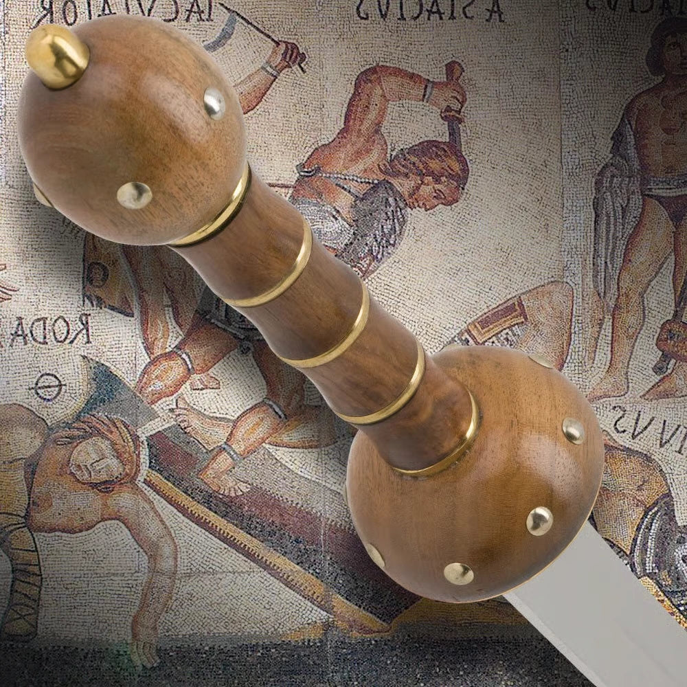 Roman Colosseum gladius sword – 30 3/4" stainless steel Pompeii gladius with 22 1/8" blade, dual blood grooves, hardwood grip & black leather scabbard | Authentic gladiator sword for reenactment and cosplay