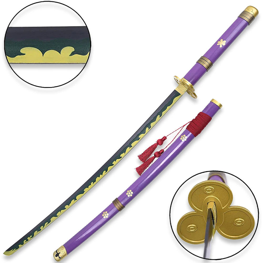 Detailed 40-inch Zoro Purple Enma Katana Sword and scabbard for One Piece collectors, cosplay, and fan gifting