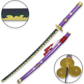 Detailed 40-inch Zoro Purple Enma Katana Sword and scabbard for One Piece collectors, cosplay, and fan gifting