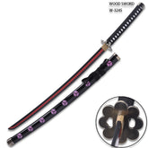 Roronoa Zoro Shusui wooden Sword and decorative scabbard showcased for cosplay events and anime collections