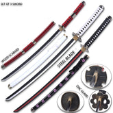 One Piece Roronoa Zoro three-piece katana collectible set designed for anime displays, cosplay photography and collectors