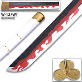 Beautifully crafted White Enma Sword with white scabbard inspired by One Piece featuring detailed craftsmanship for collectors and cosplay enthusiasts
