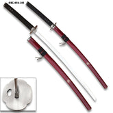 Full-length Kenshin Himura Reverse Blade Katana display collectible showcasing traditional Japanese styling, wrapped handle, decorative fittings and matching burgundy scabbard for premium anime collections