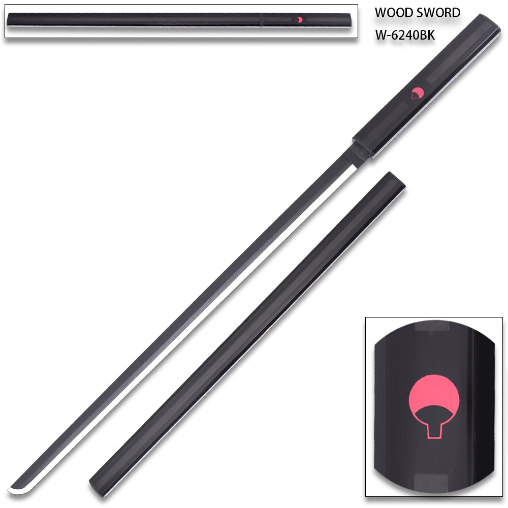 Detailed Naruto Kusanagi Grass Cutter Sword with black wooden construction and matching scabbard for collector shelves and display cabinets