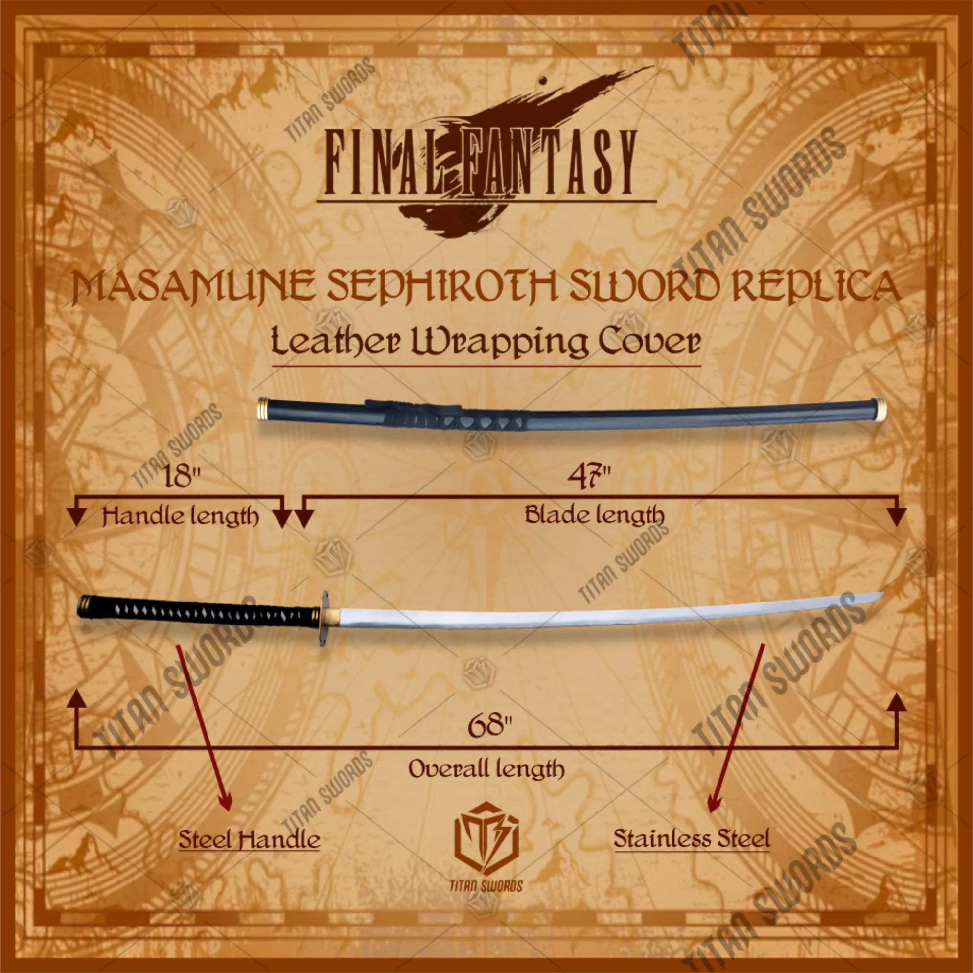Premium Sephiroth Masamune Sword FF7 Replica with wave patterns.