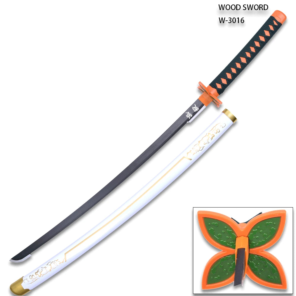 Shinobu Kocho wooden Sword with black-and-white finish and coordinated scabbard for Demon Slayer collectors