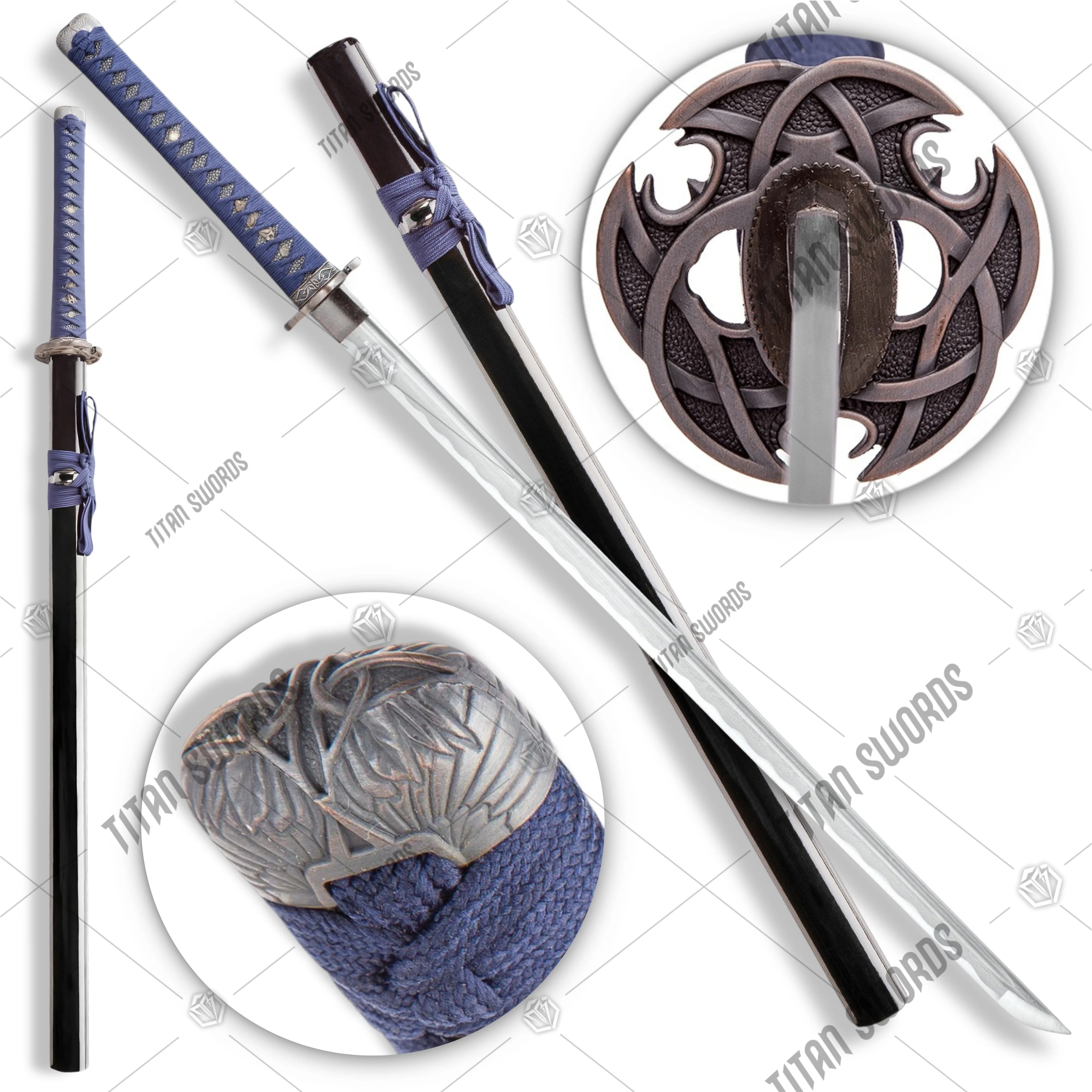 Premium Shinwa Blue Knight Handmade Katana Samurai Damascus Sword with Damascus steel.