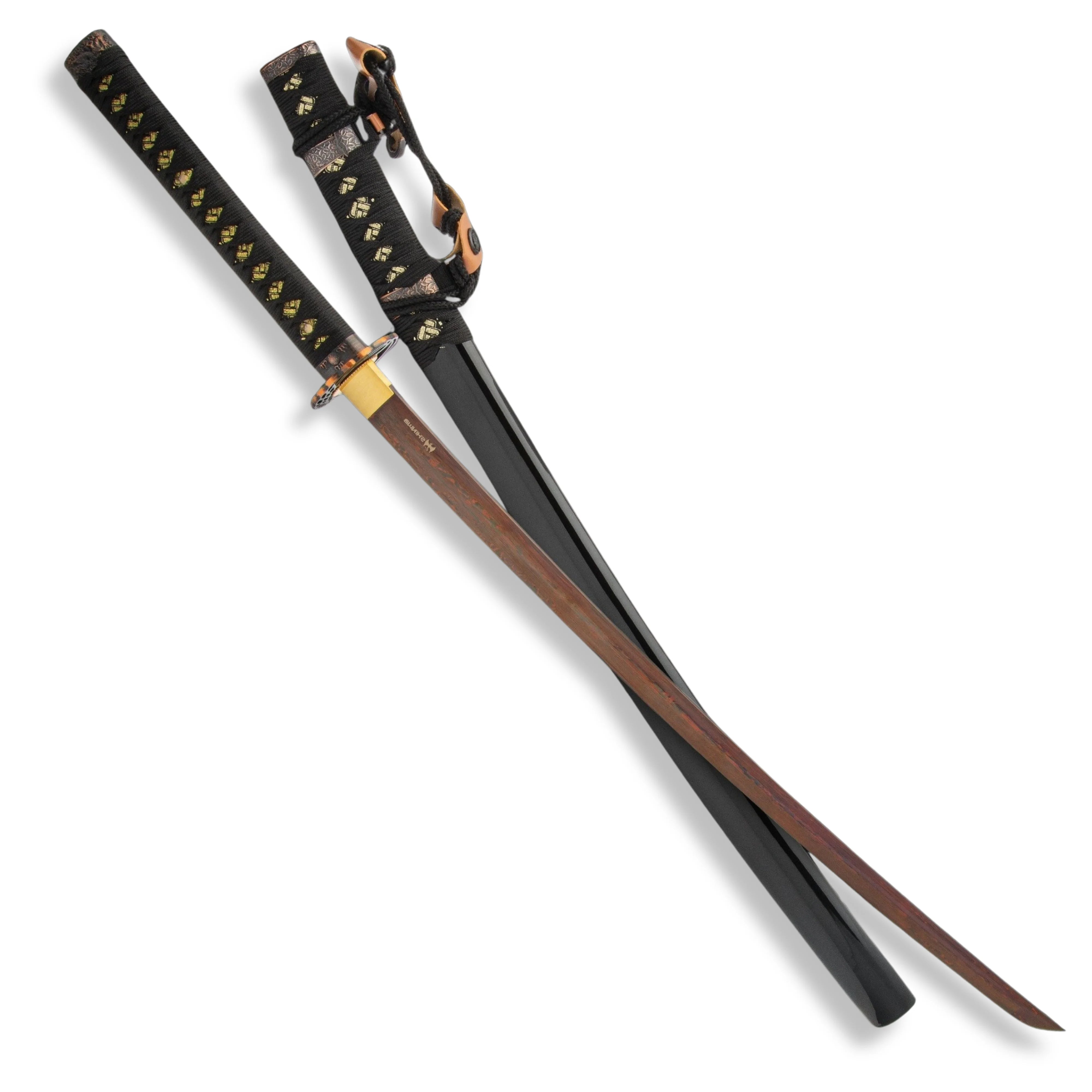 Premium Shinwa Ebony Tachi Katana Black Damascus Sword with damascus steel.