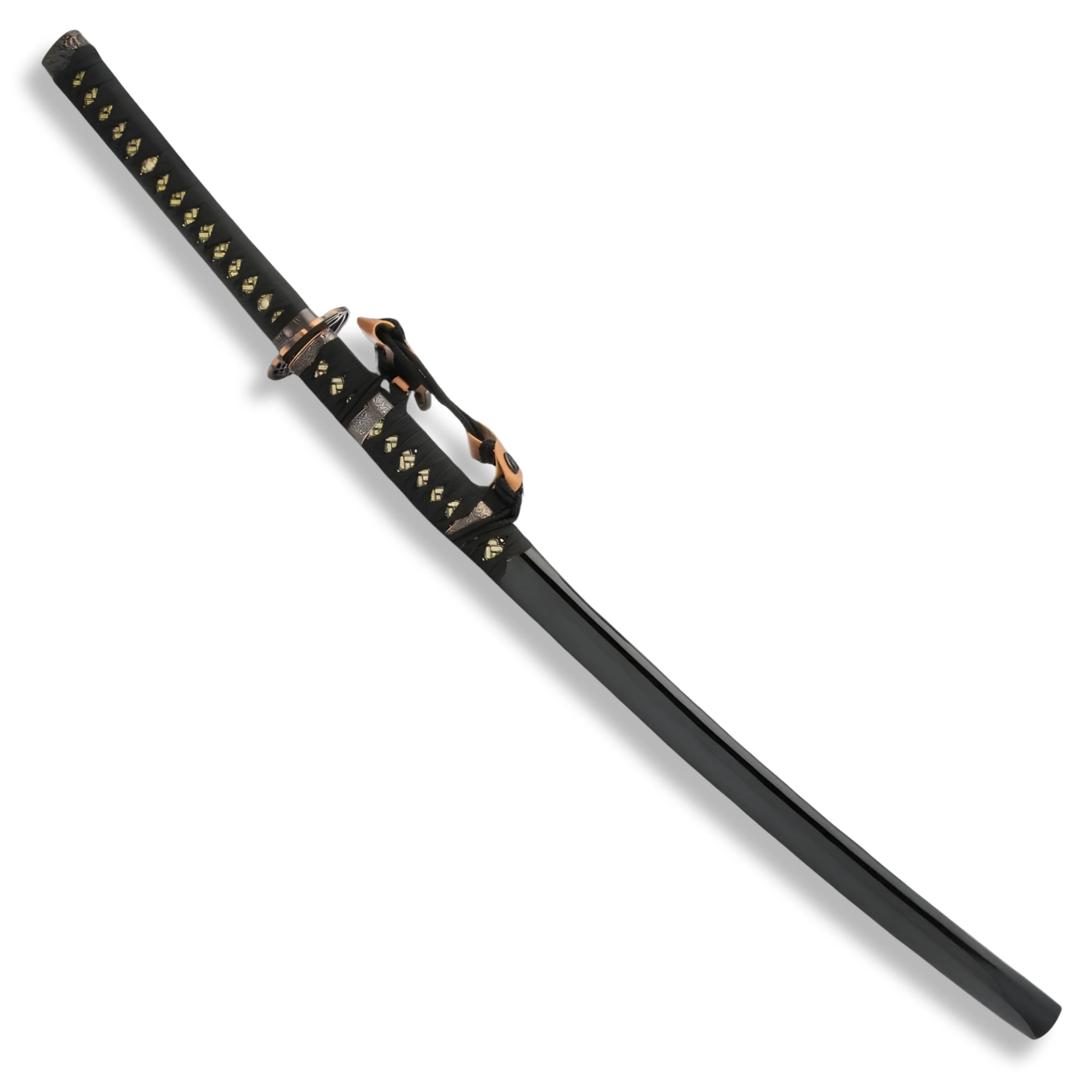 Premium Shinwa Ebony Tachi Katana Black Damascus Sword with damascus steel.