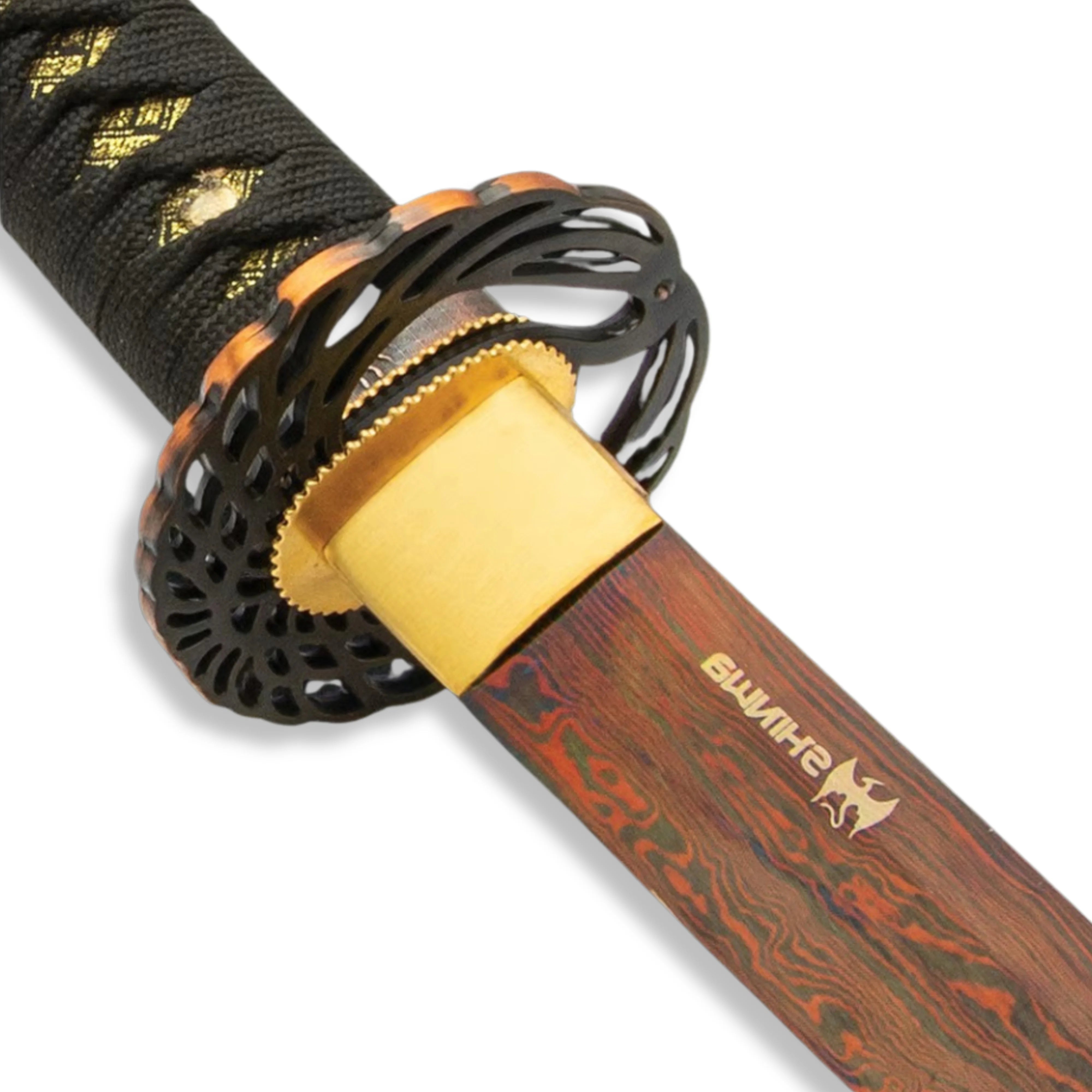 Premium Shinwa Ebony Tachi Katana Black Damascus Sword with damascus steel.