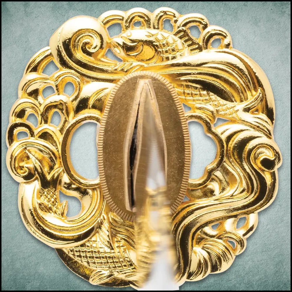 Shinwa Golden Knight Odachi sword with 35.5-inch carbon blade and koi tsuba for collection