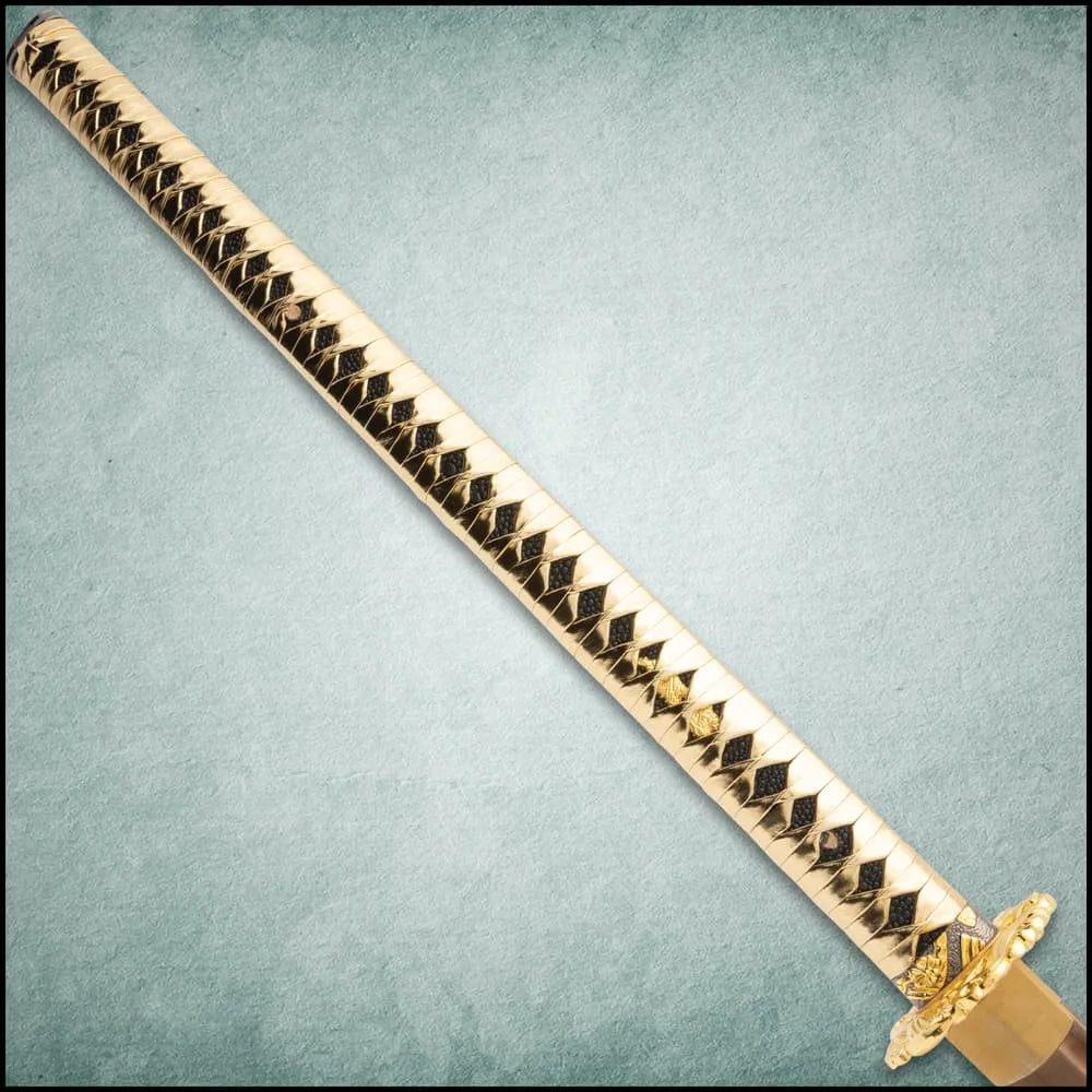 Shinwa Golden Knight Odachi sword with 35.5-inch carbon blade and koi tsuba for collection