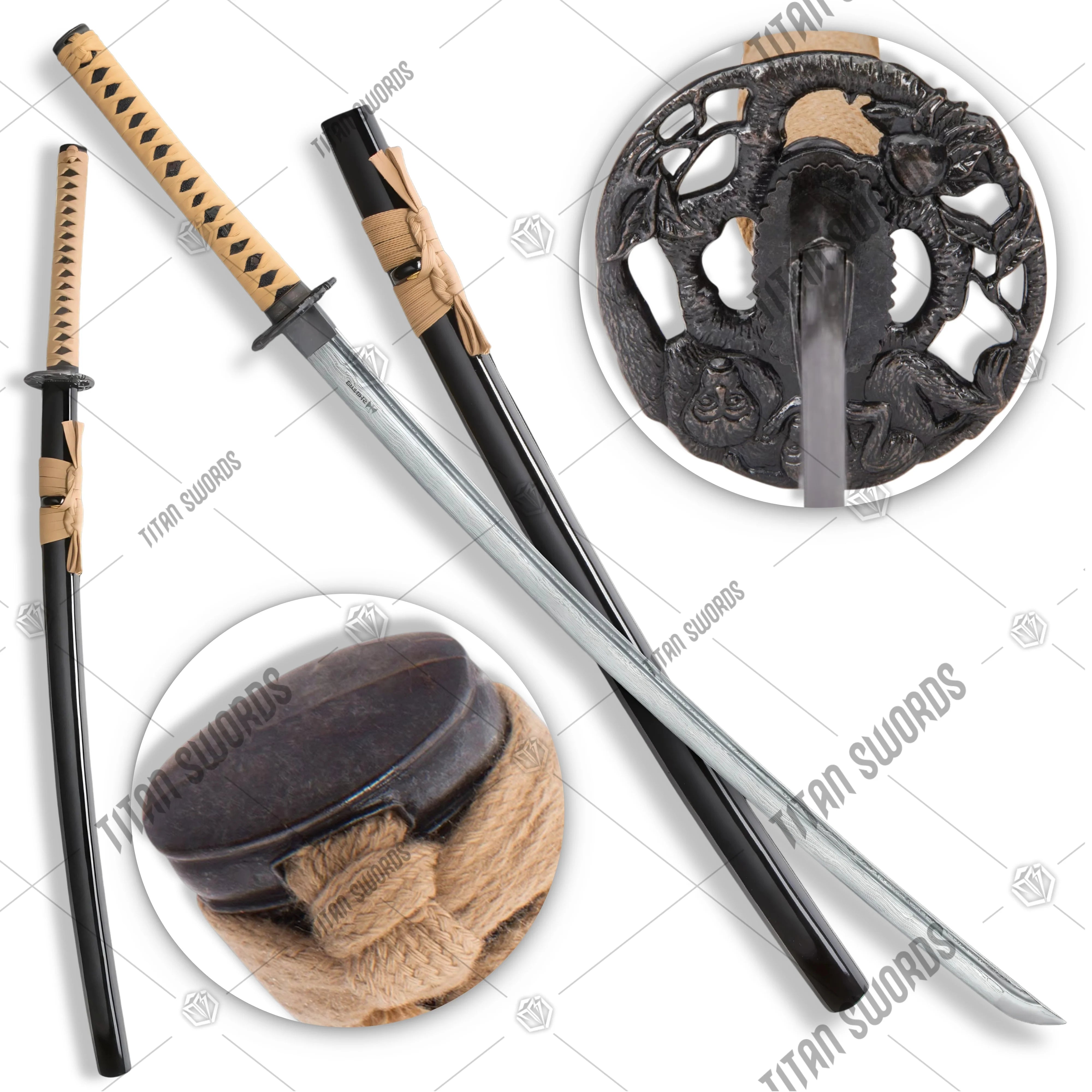 Premium Shinwa Makaku Handmade Katana Damascus Sword with damascus steel.