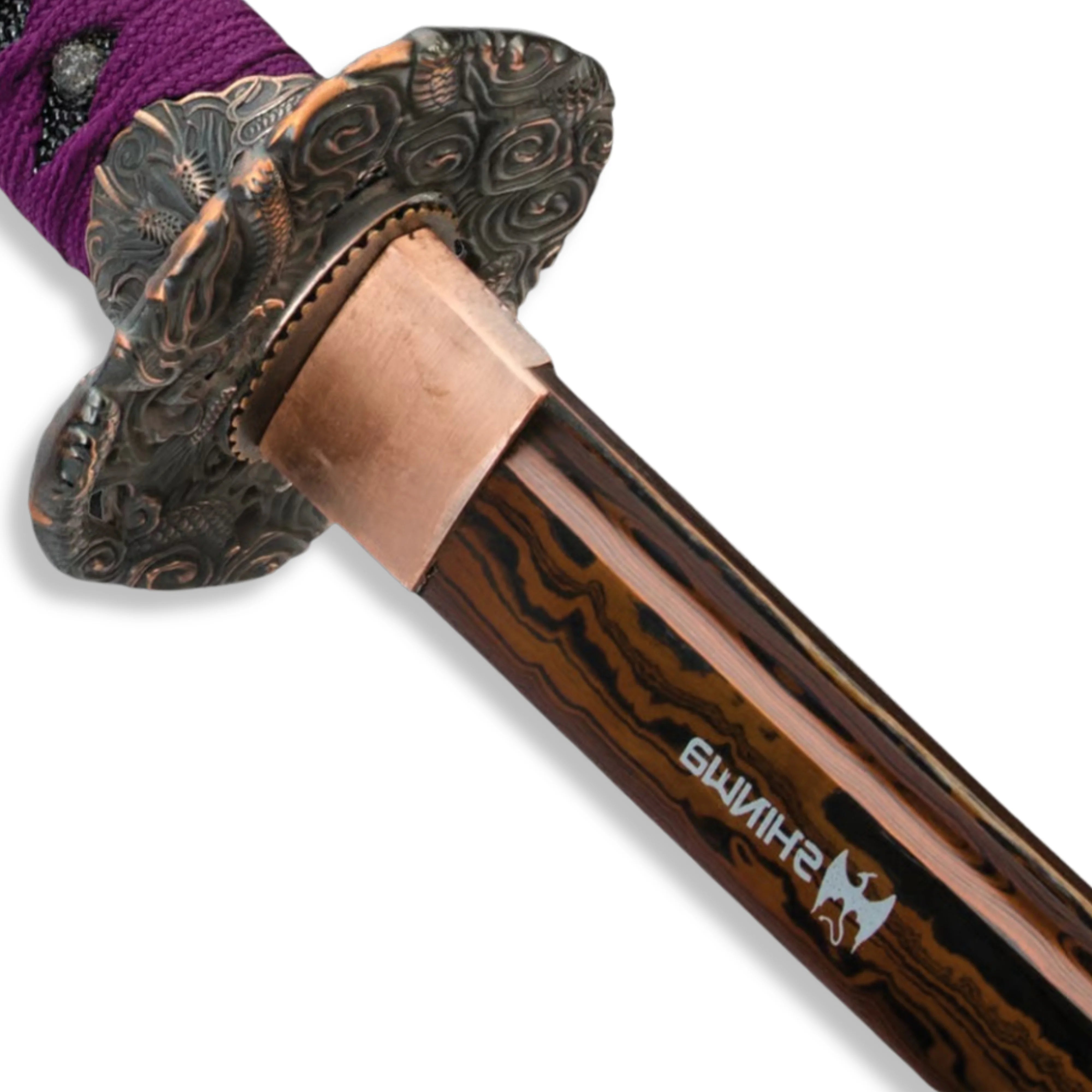 Premium Shinwa Regal Purple Katana Damascus Sword with damascus steel.