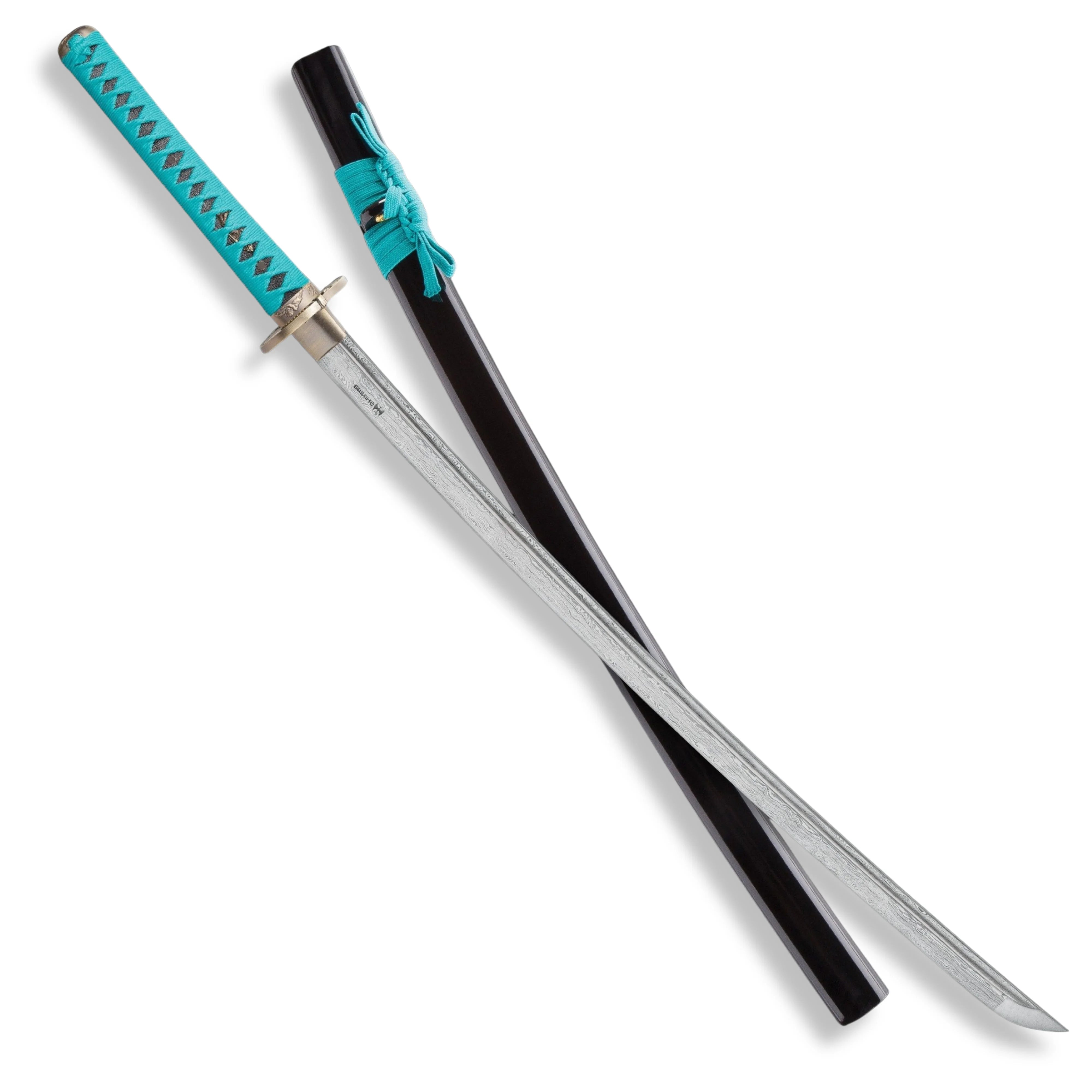 Premium Shinwa Regal Teal Katana Samurai Damascus Sword with damascus steel.