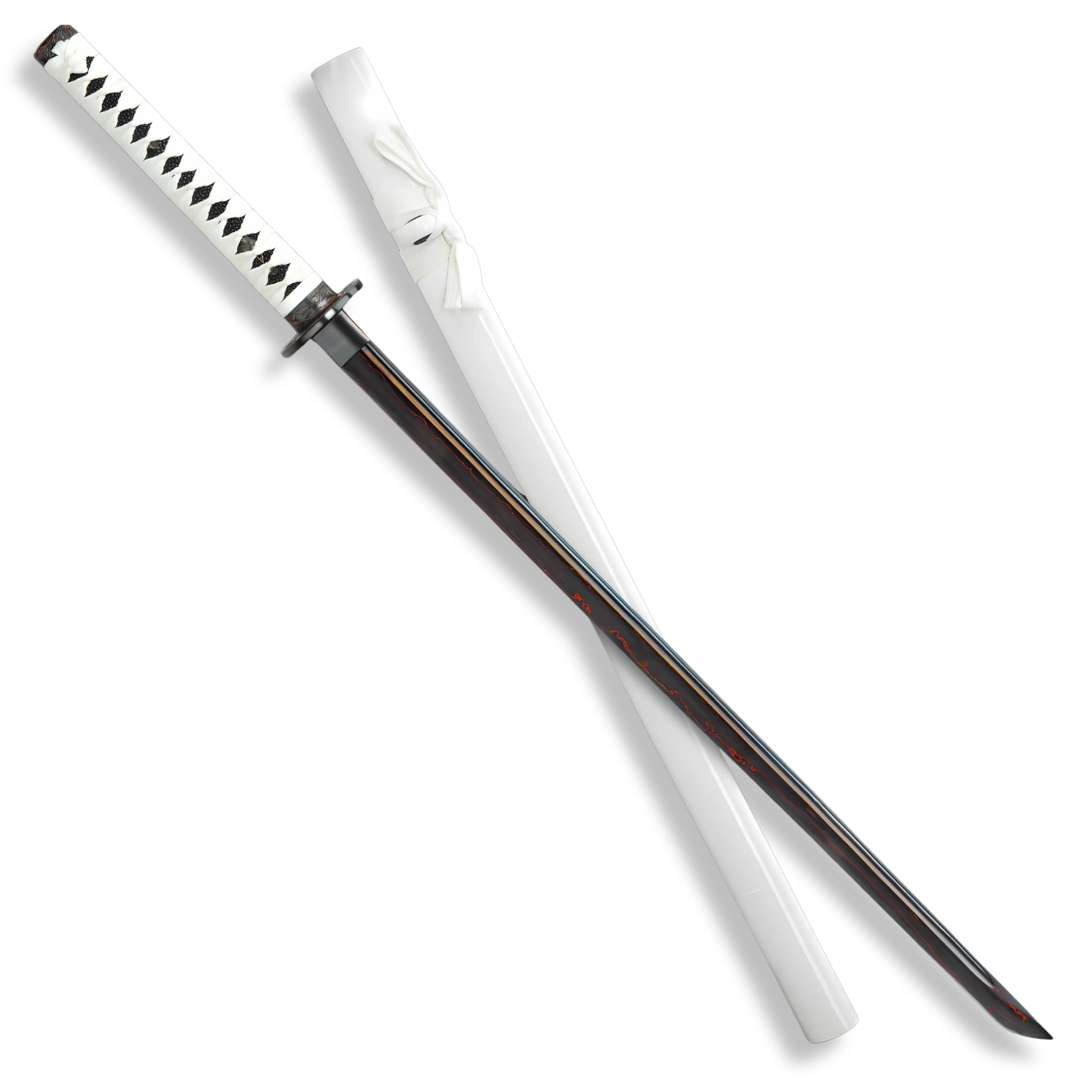 Premium Shinwa White Knight Black Katana Damascus Sword with damascus steel.