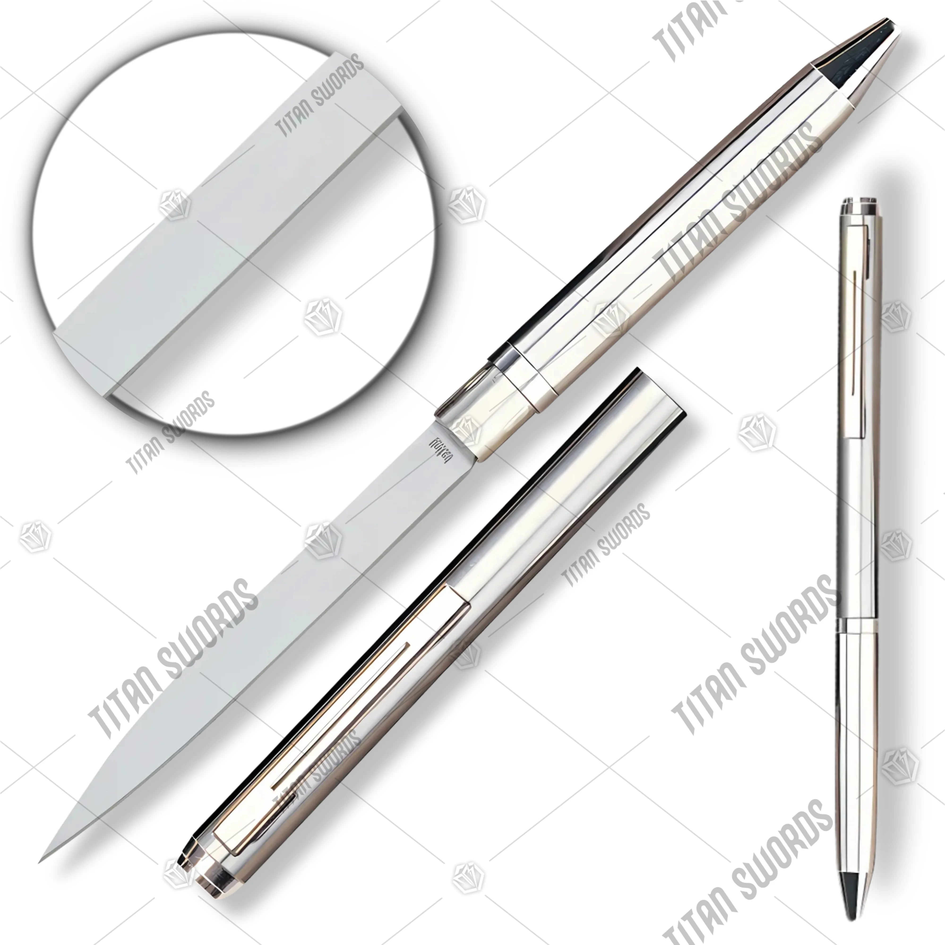 Premium Silver Ink Pen Hidden Knife Dual Utility with concealed blade.