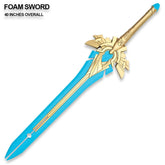 Close view of the Skyward Blade Foam Sword featuring celestial blue blade details and an ornate gold fantasy handle
