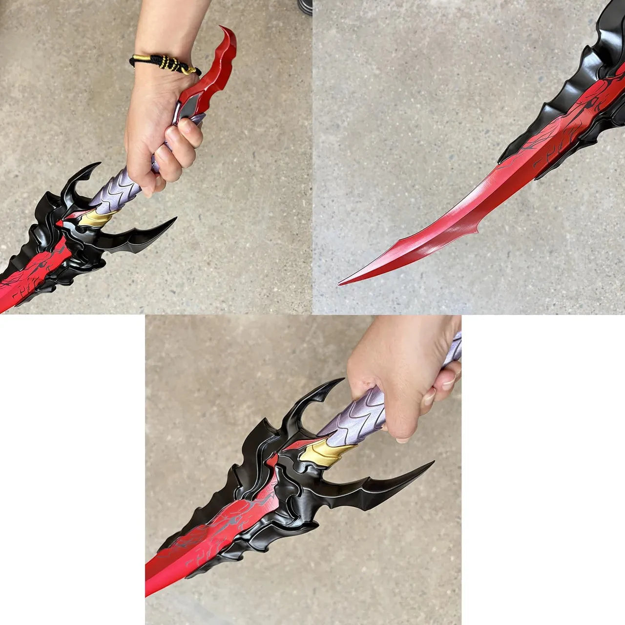 Solo Leveling Abyssal Flame Reaver replica full view with red molten patterns and display stand