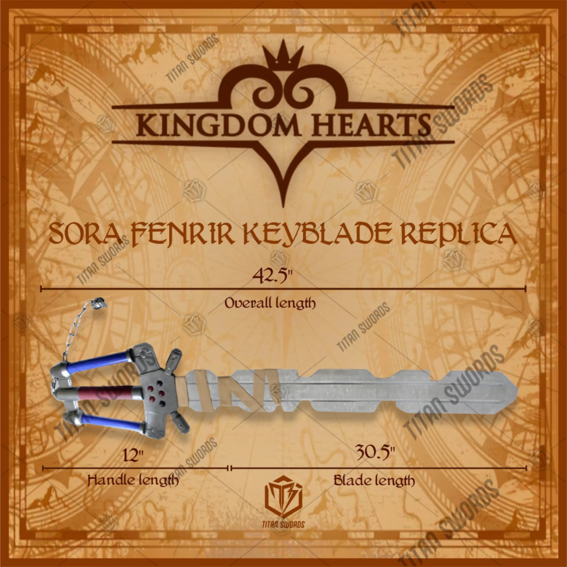 Premium Sora Fenrir Keyblade Replica Kingdom Hearts with stainless steel blade.