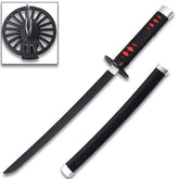 Full-length Tanjiro Kamado Mini Tanto display collectible from Demon Slayer showcasing the iconic black Nichirin styling, detailed wrapped handle, premium display finish, matching decorative scabbard, and presentation-ready craftsmanship for dedicated anime collectors.