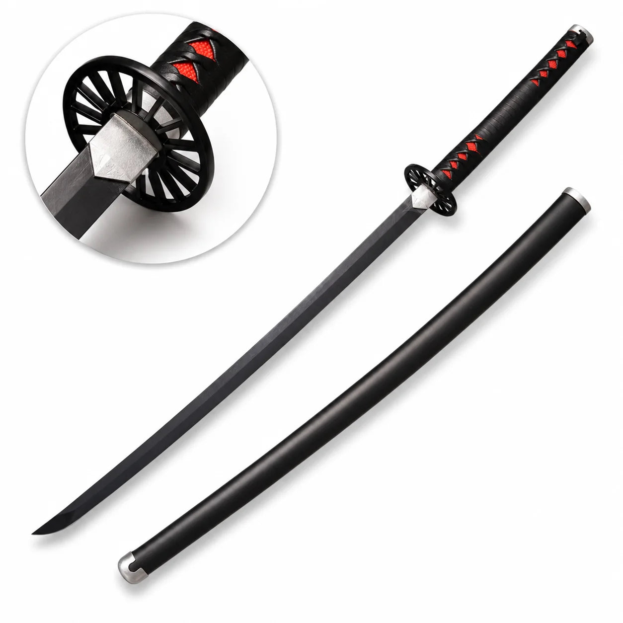 Tanjiro Kamado Nichirin Sword prop replica tsuba guard and cord-wrapped handle close-up – Demon Slayer collectible