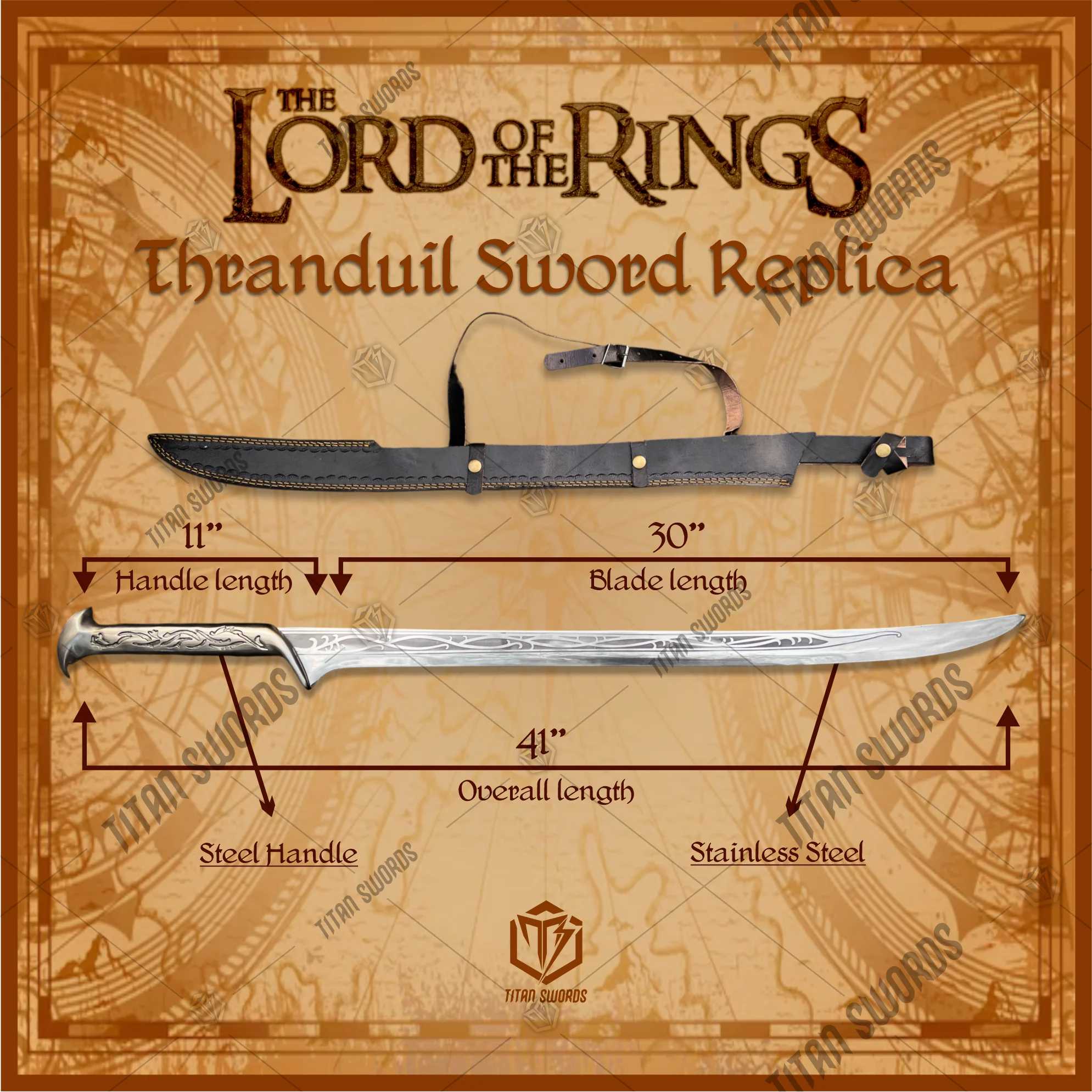 Premium Thranduil Elven King Sword Replica with Mahogany Stand