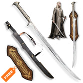 Thranduil Elven sword prop replica with black sheath and decorative wall display plaque