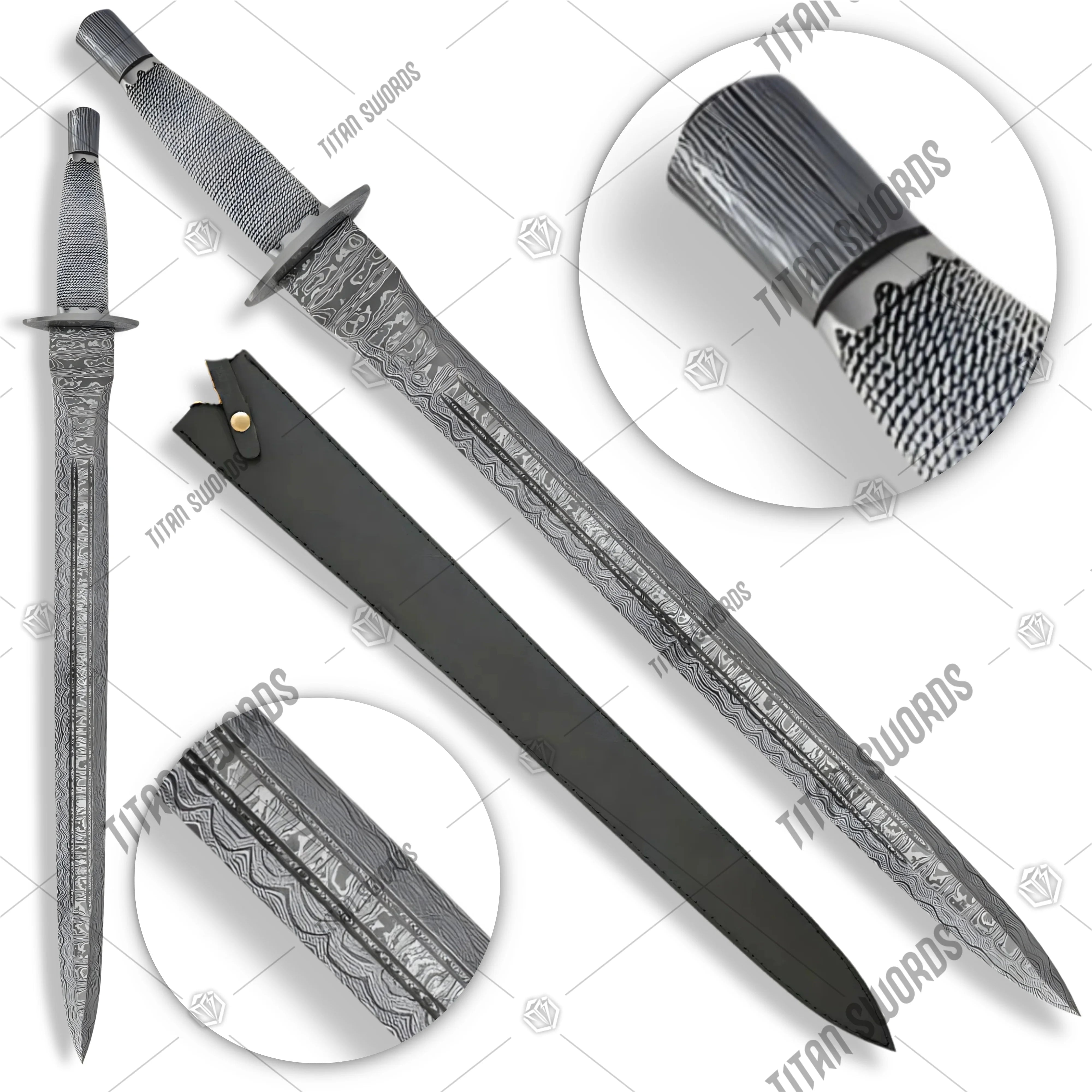 Premium Timber Wolf Middle Ages Medieval Damascus Steel Sword with damascus steel.