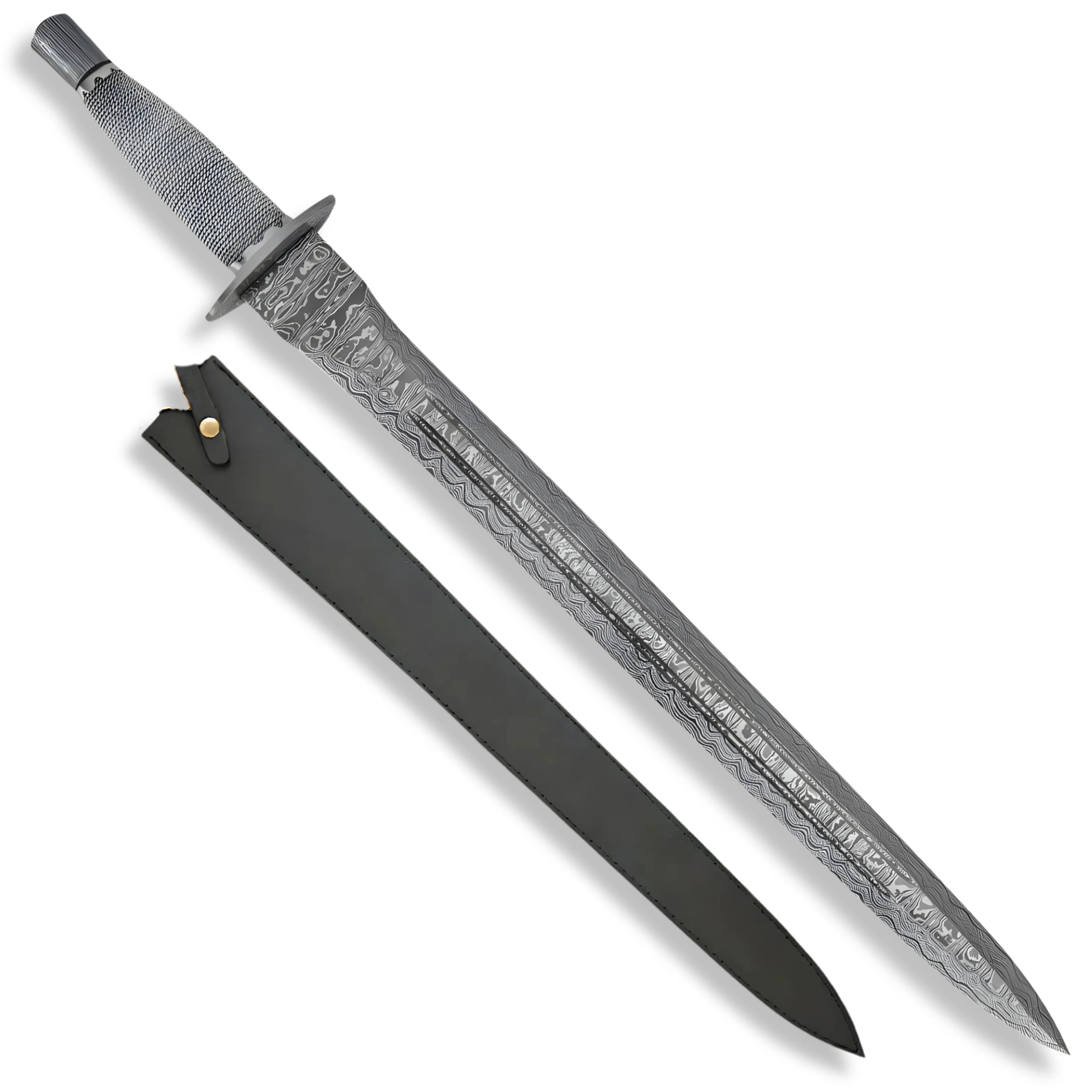 Premium Timber Wolf Middle Ages Medieval Damascus Steel Sword with damascus steel.