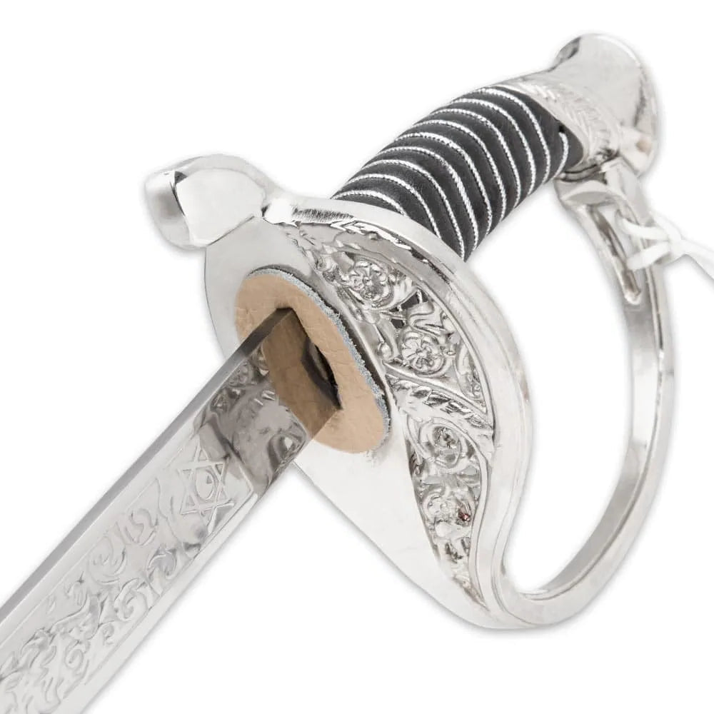 USMC official ceremonial saber with 29-inch embossed stainless blade and faux leather scabbard
