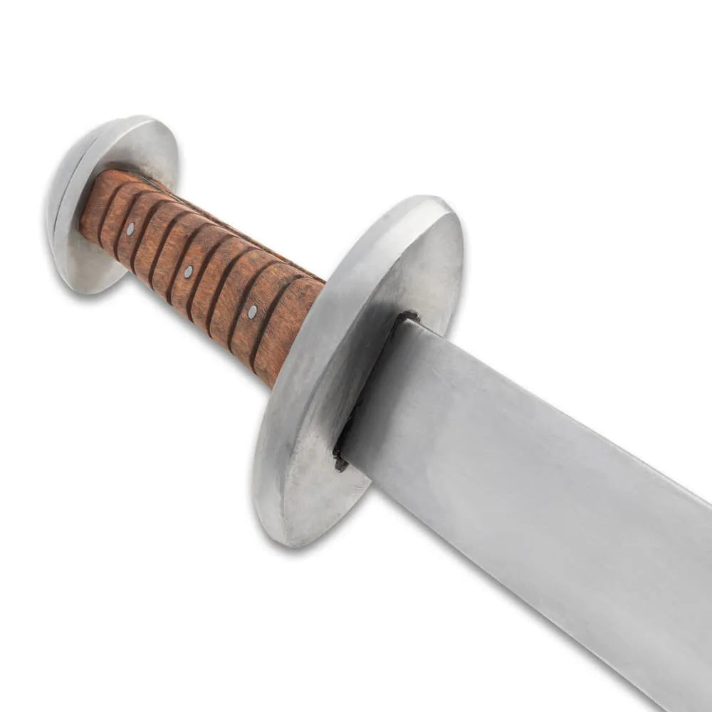 Viking training sword with 29.25-inch blunted carbon blade and wooden handle for reenactment