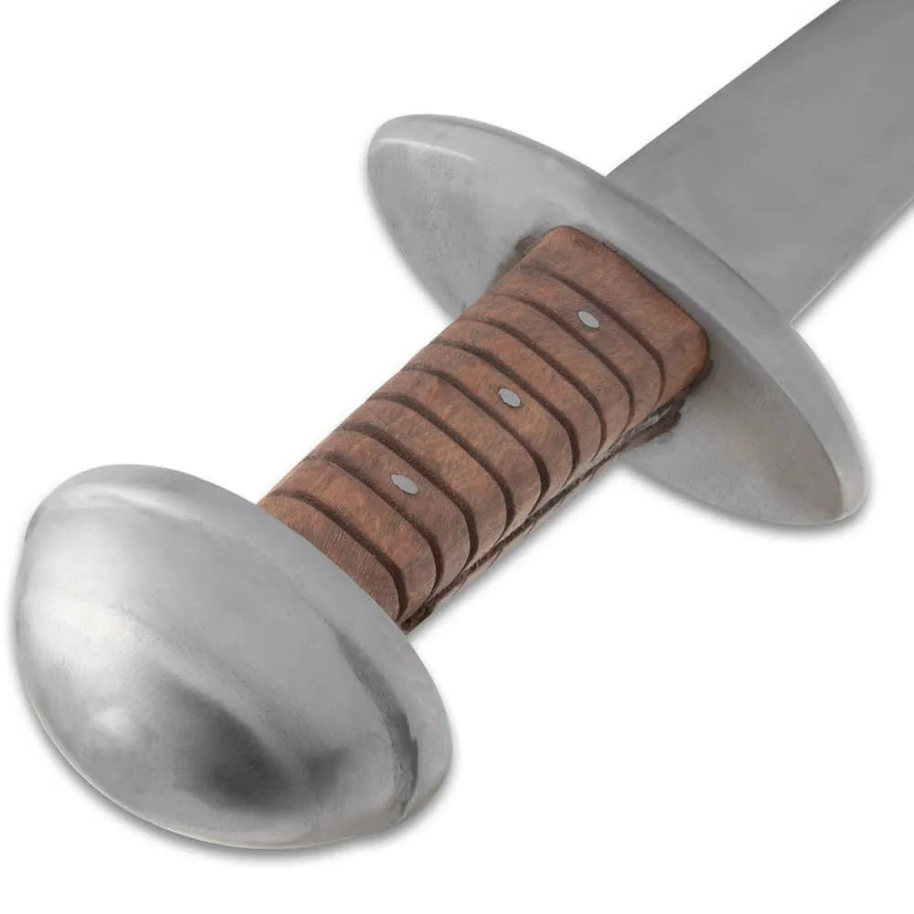 Viking training sword with 29.25-inch blunted carbon blade and wooden handle for reenactment