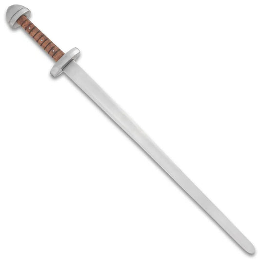 Viking training sword with 29.25-inch blunted carbon blade and wooden handle for reenactment