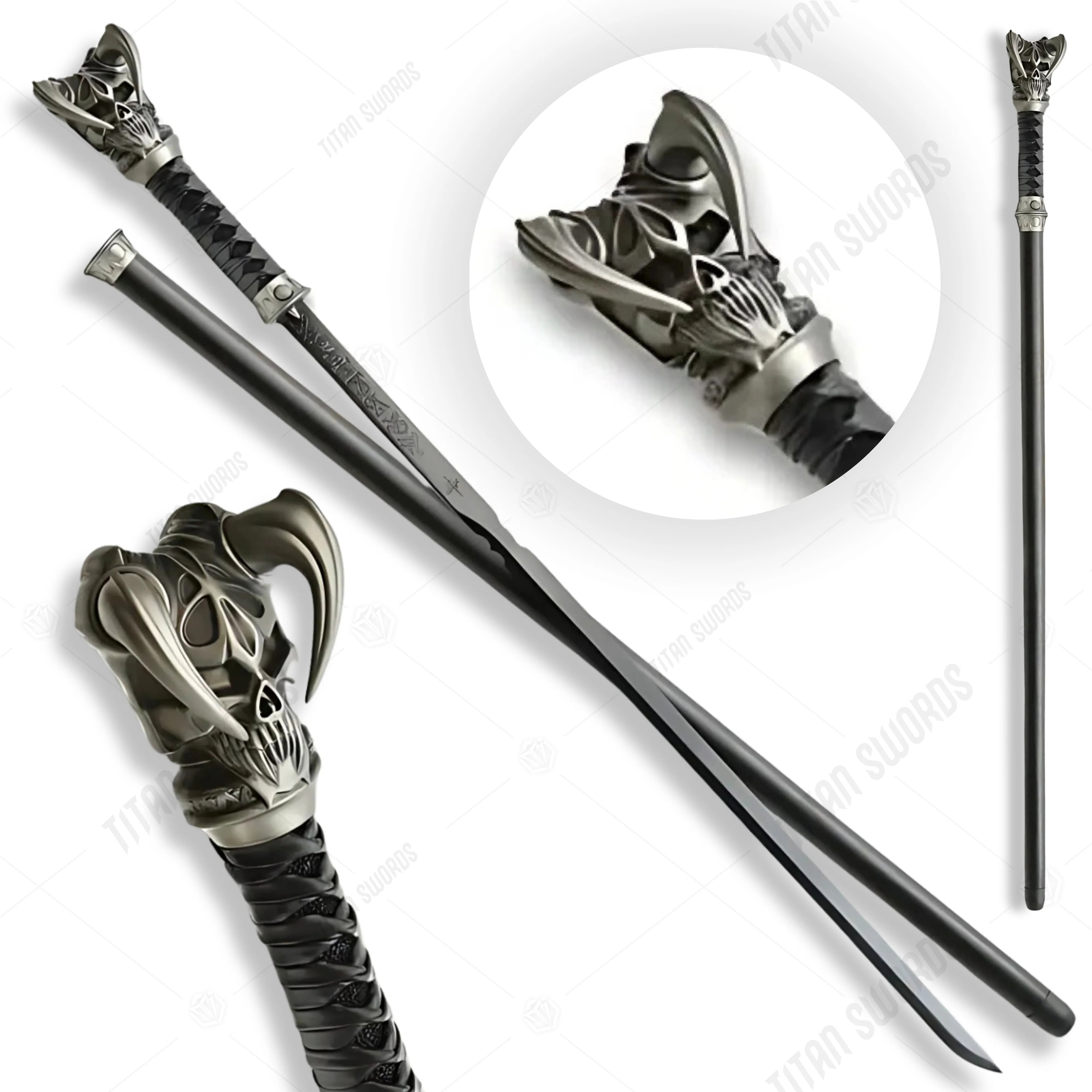 Preimum Vorthelok Black Cane Sword Forged Replica with runic engravings.