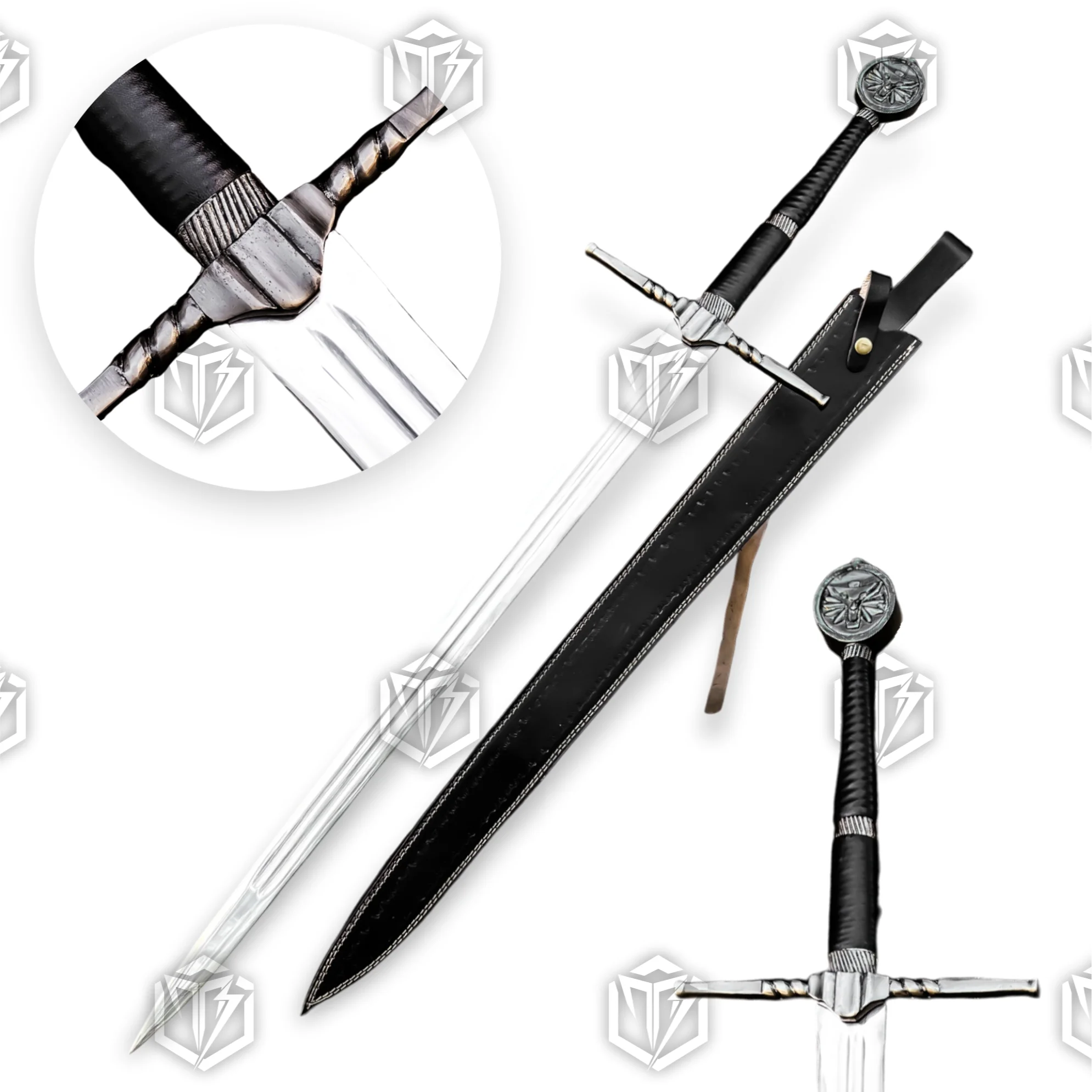 Premium Witcher Geralt’s Wolf Steel Sword Replica with Ebony Plaque Stand