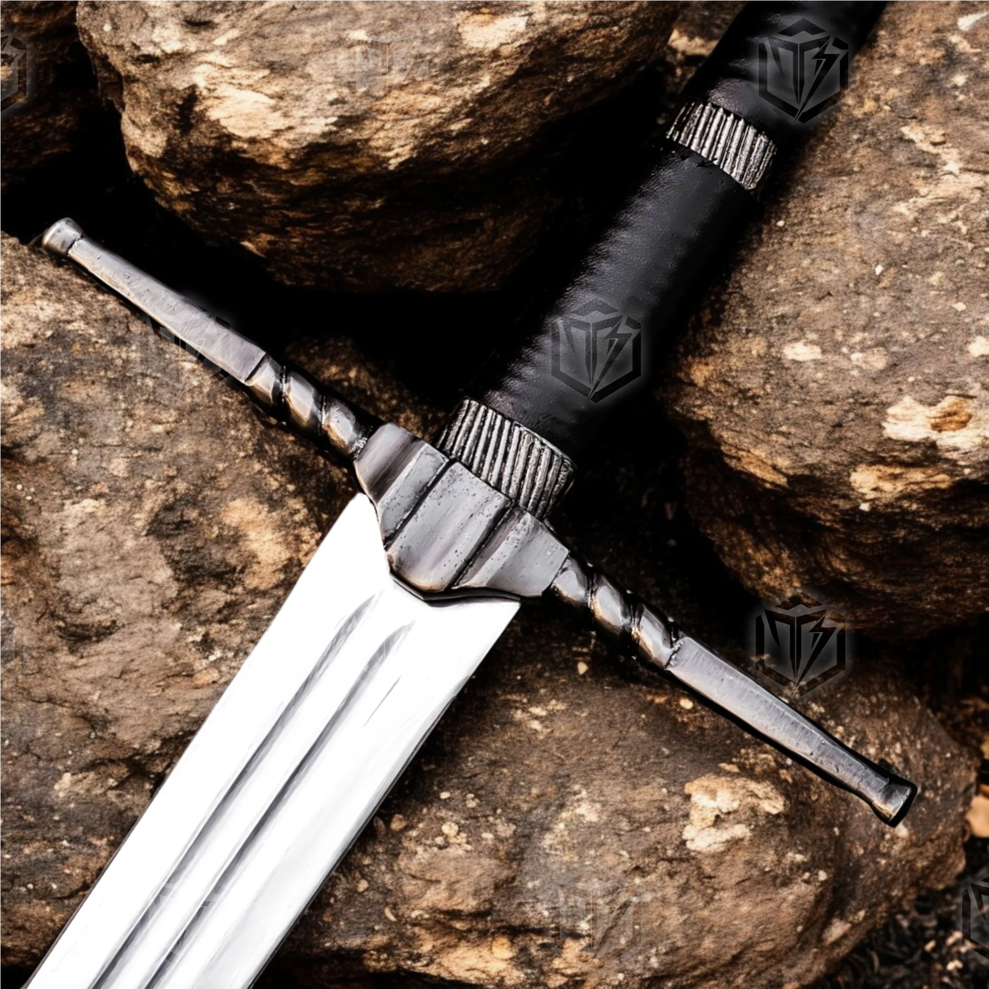 Premium Witcher Geralt’s Wolf Steel Sword Replica with Ebony Plaque Stand