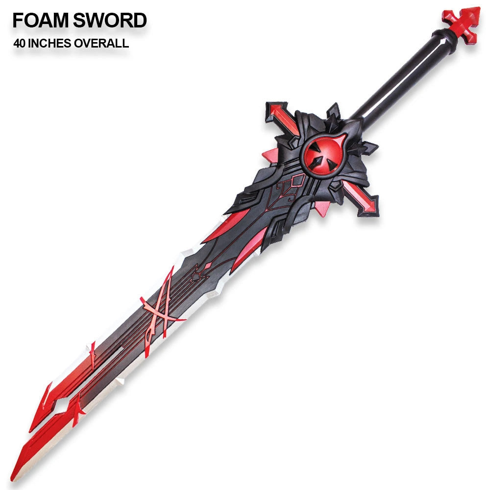 Close-up of the Wolf’s Gravestone Foam Sword featuring sculpted red details, dark fantasy styling, and an ornate foam handle