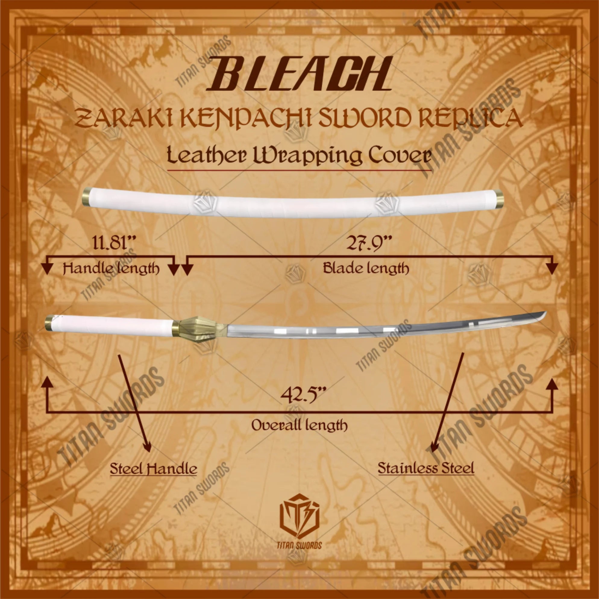 Premium Zaraki Kenpachi Nozarashi Sword Bleach Replica with carbon steel blade.