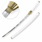 Zaraki Kenpachi sword prop replica from Bleach anime – full length upright display view in forest setting
