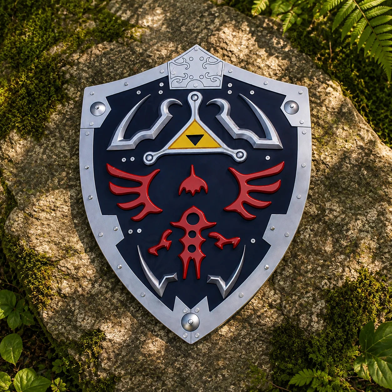 Link's Hylian Shield prop replica front display view – Legend of Zelda fan gift collectible