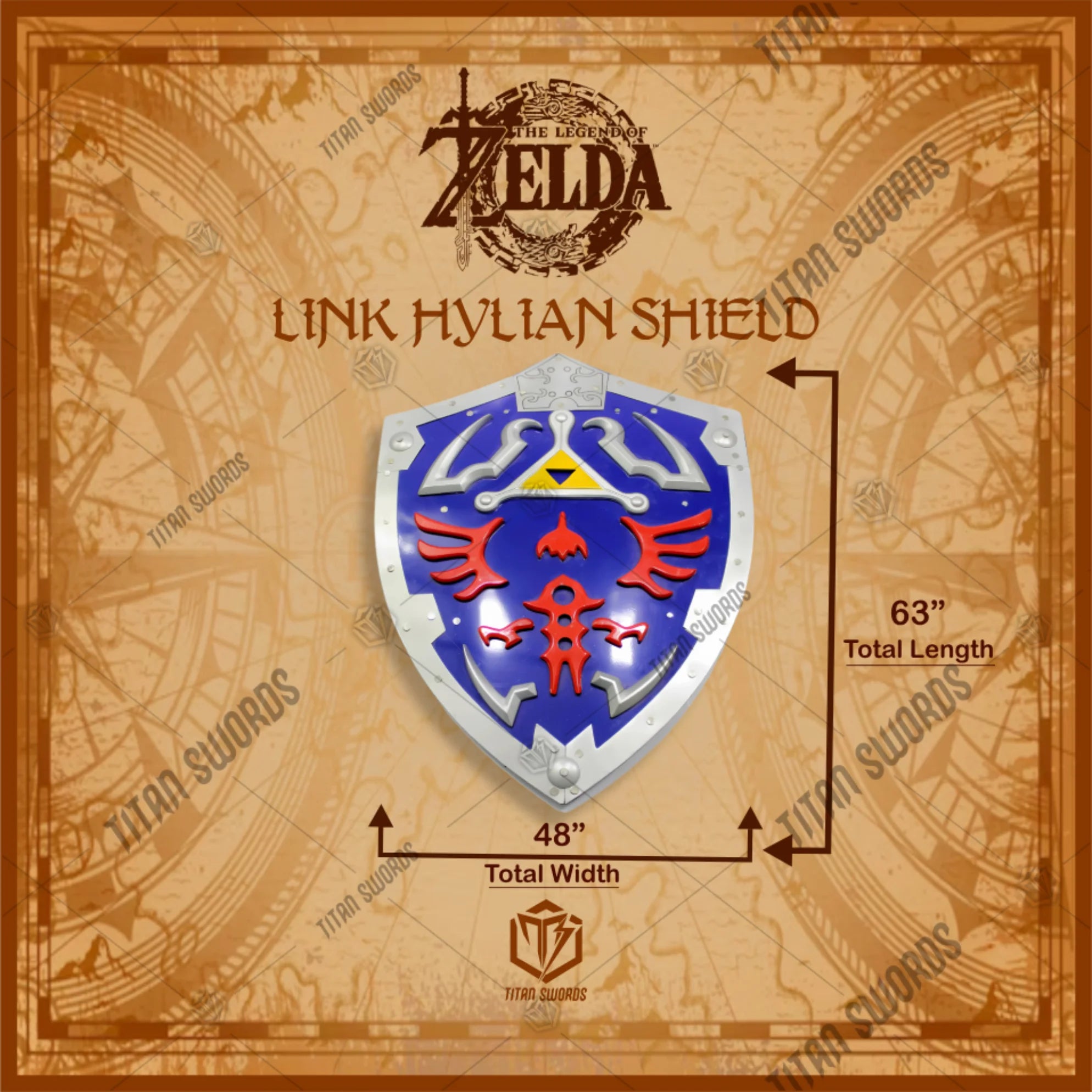 Premium Zelda Link Hylian Shield Triforce Replica with enamel paint.