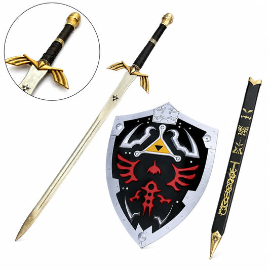 Link Master Sword prop replica blade close-up with Triforce engraving – Legend of Zelda display piece