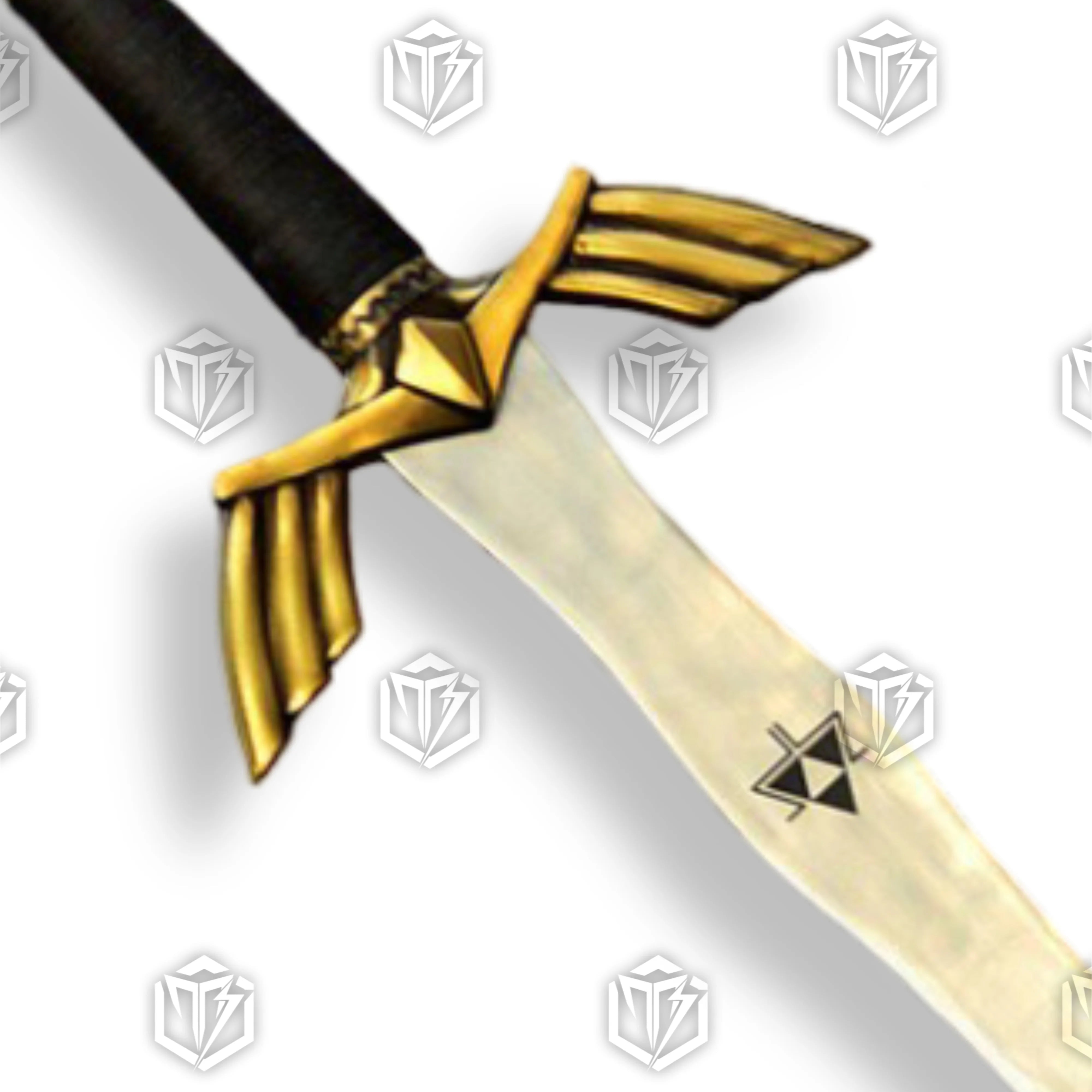 Premium Zelda Link Master Sword Black Edition Replica with Triforce engravings.