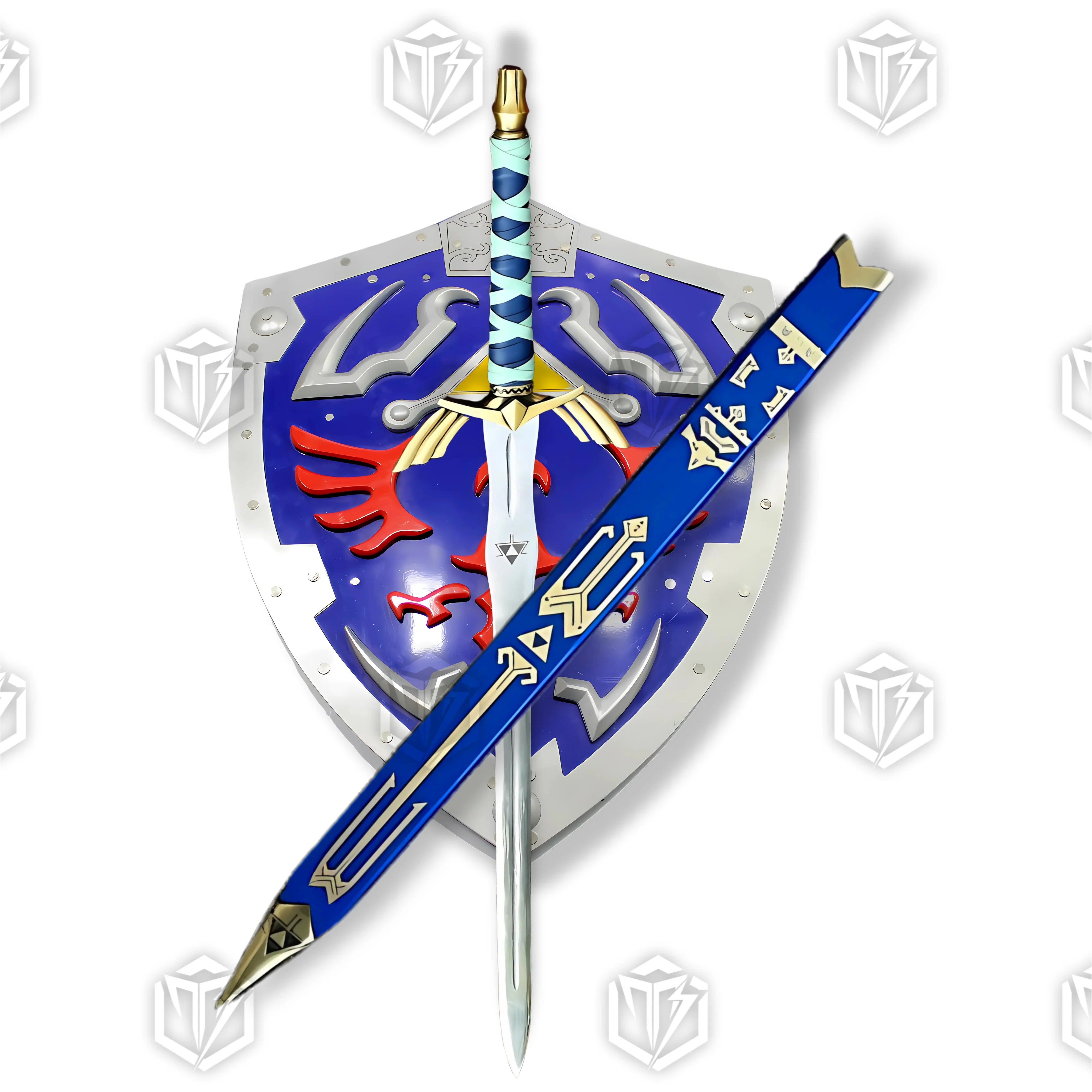 Premium Zelda Link Master Sword and Hylian Shield Replica Set with display stand