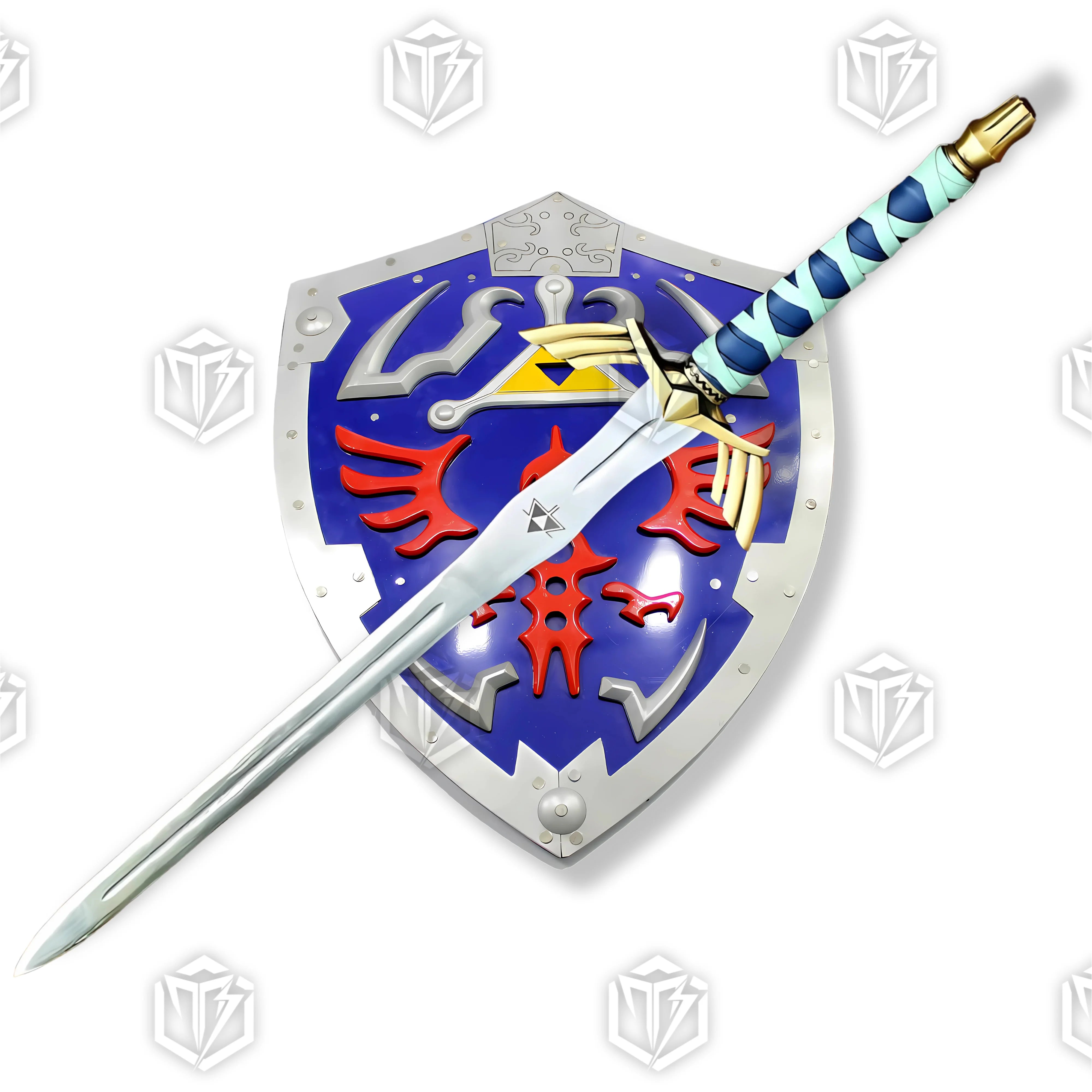 Premium Zelda Link Master Sword and Hylian Shield Replica Set with display stand