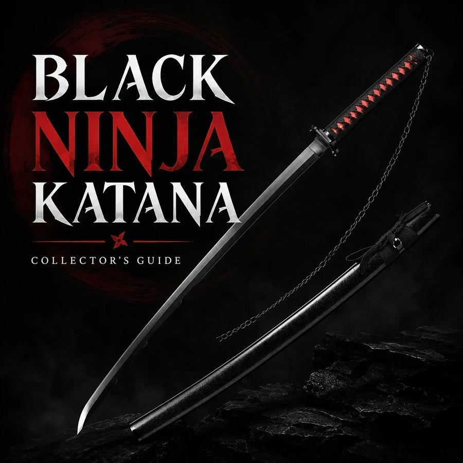 Ichigo Kurosaki’s Zanpakuto decorative sword replica with black blade, red-wrapped handle, chain and black scabbard.