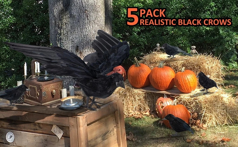 10pcs Halloween Crow Decor, Handmade Realistic Black Feathered Lifesize Outdoor Decoration Titan Swords