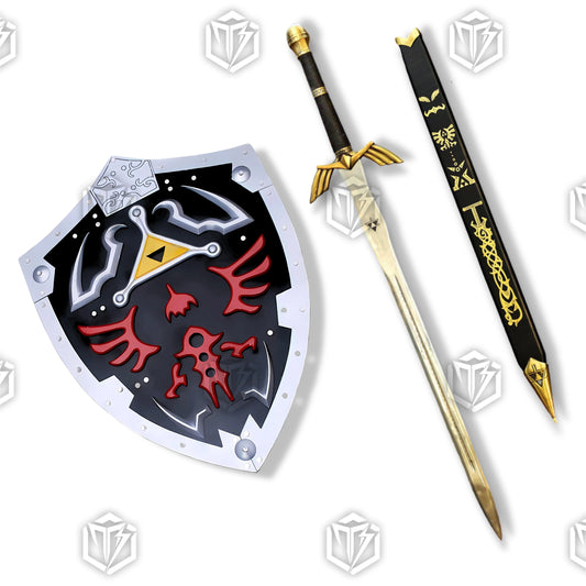 Black Link Ornate Prophecy Hero Sword Replica – Legend of Zelda Link Hylian Shield From Zelda